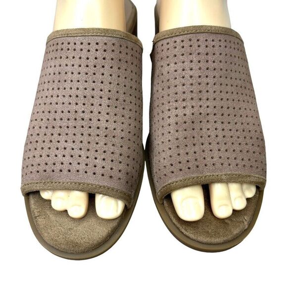 Koolaburra Raychel Brown Perforated Suede Block Heel Slip on Mule Womens Size 9M - Picture 2 of 12